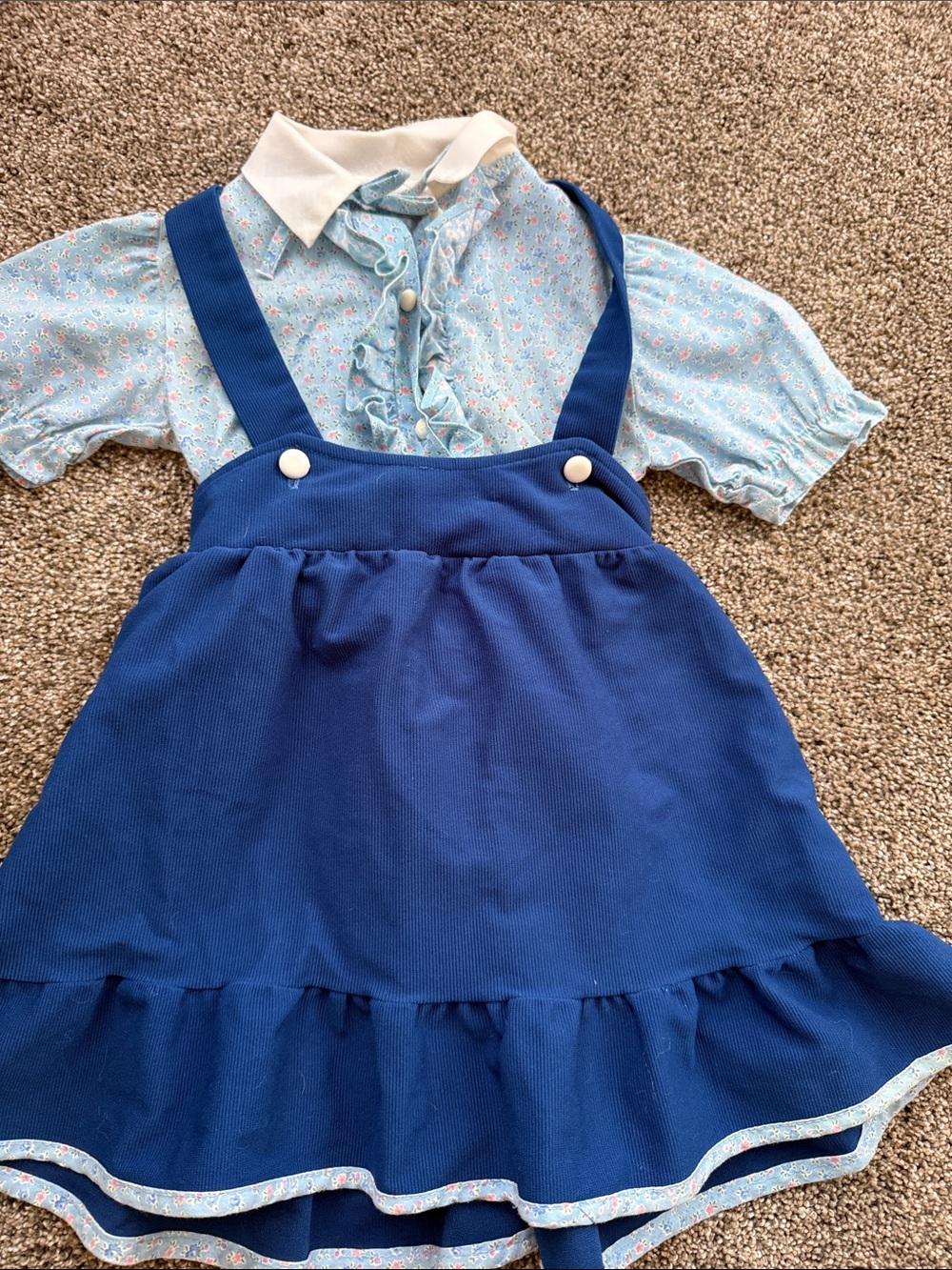 Vintage Blue Pinafore Jumper with Light Blue Floral Blouse